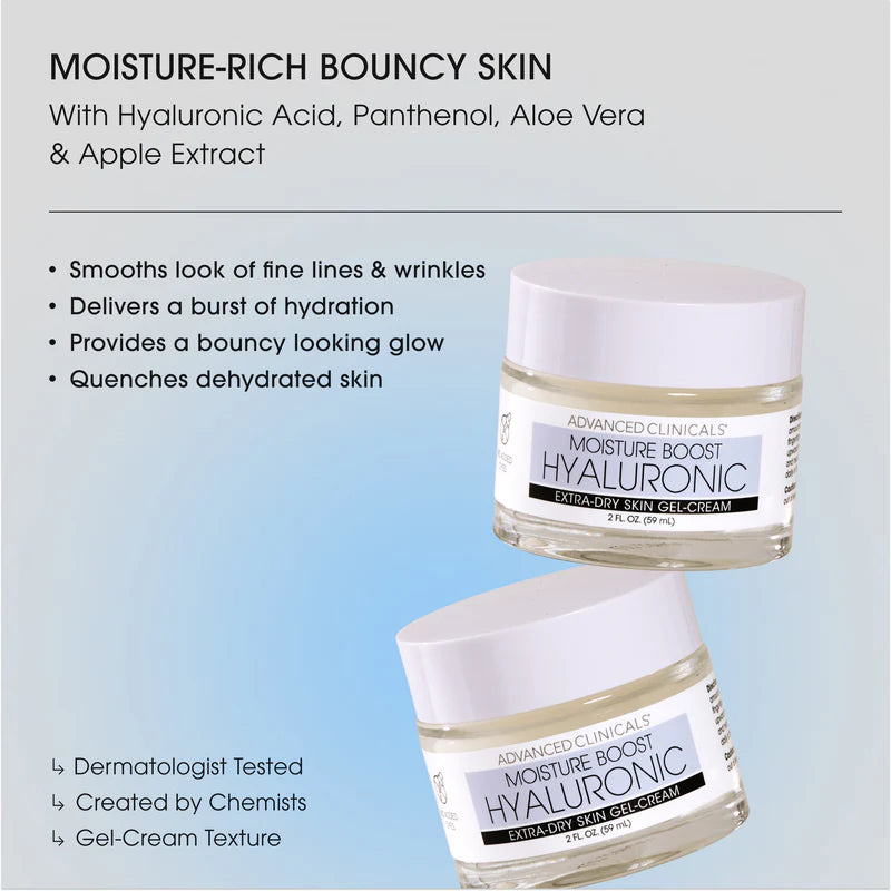 Advanced clinicals Moisture
Boost Hyaluronic, Gel-crème visage pour très sèches
