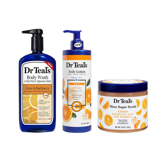 Dr Teal’s Routine Corps éclat à la vitamine C Gel Douche + Lait de corps + Gommage