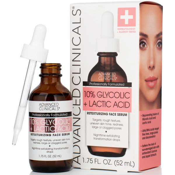 Advanced clinicals sérum visage exfoliant 10% Acide glycolique + Acide Lactique