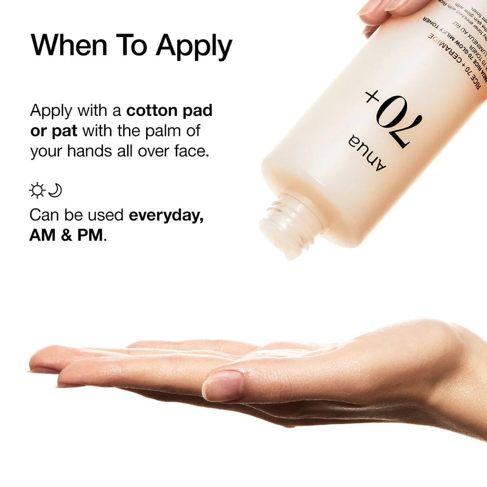 Anua Rice 70+Ceramide Toner Laiteux Lumineux au Riz