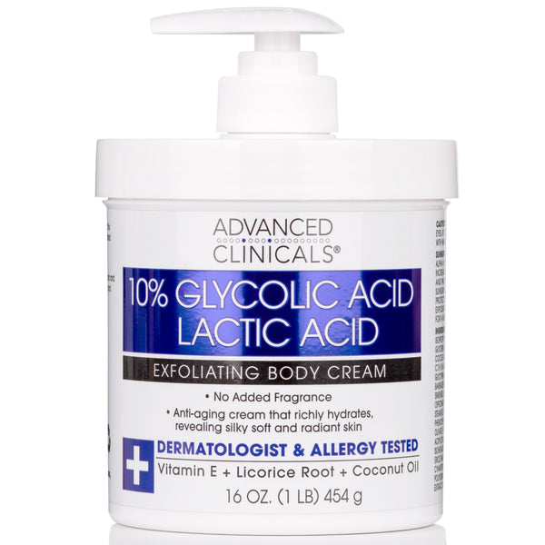 Advanced clinicals crème corporelle exfoliante 10% Acide glycolique + Acide Lactique